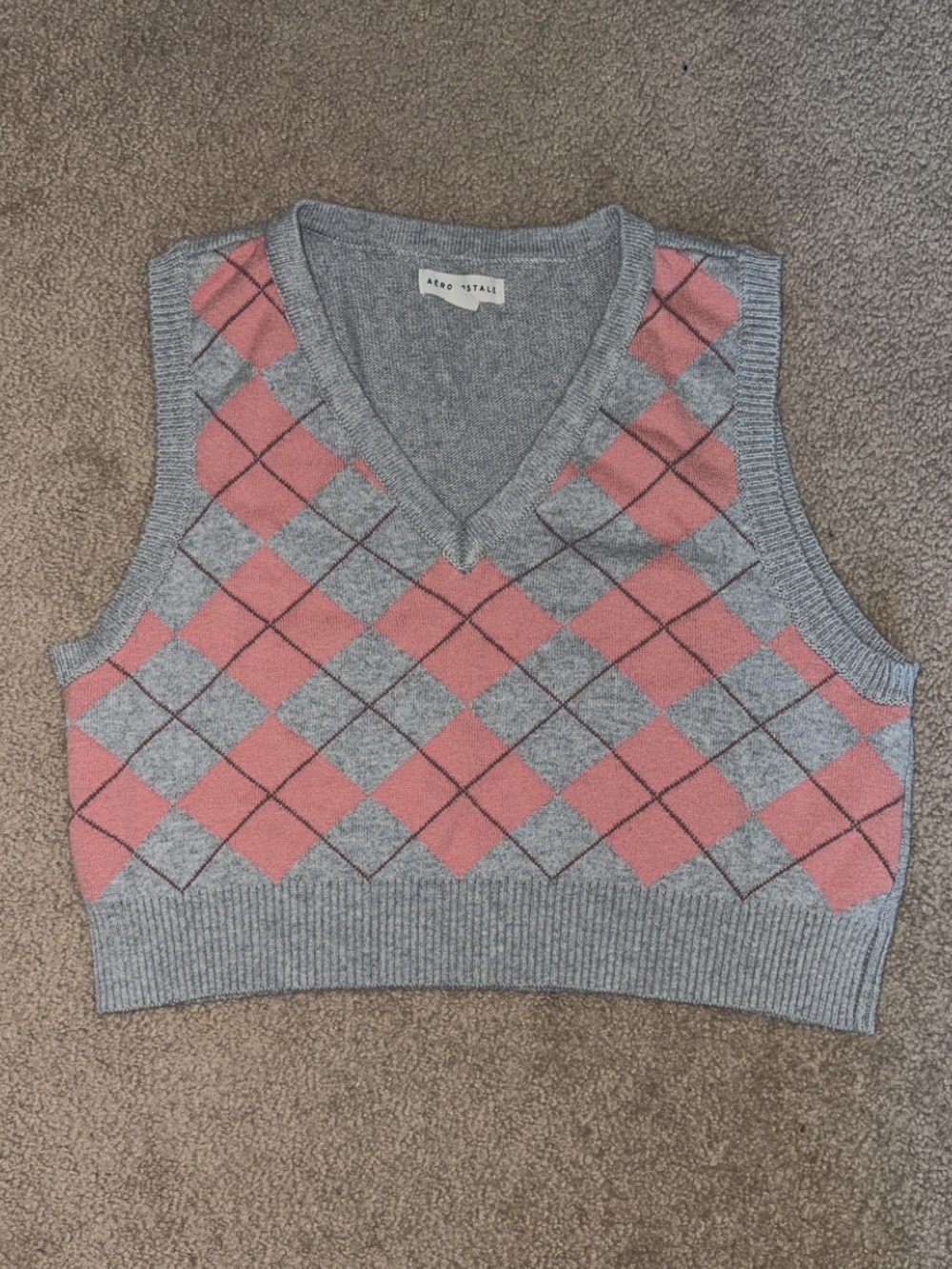 Aeropostale Pink and Gray V-Neck Sweater Vest